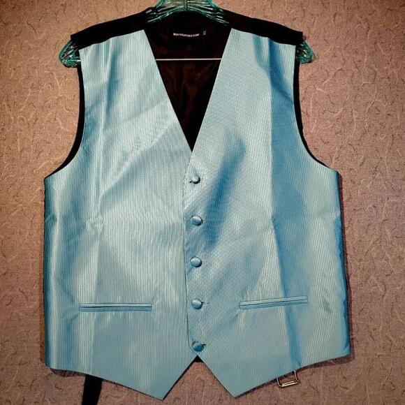 BuyYourTies.com Men's Aqua Formal Wedding/prom/grad Satin Vest Xs - Picture 1 of 9